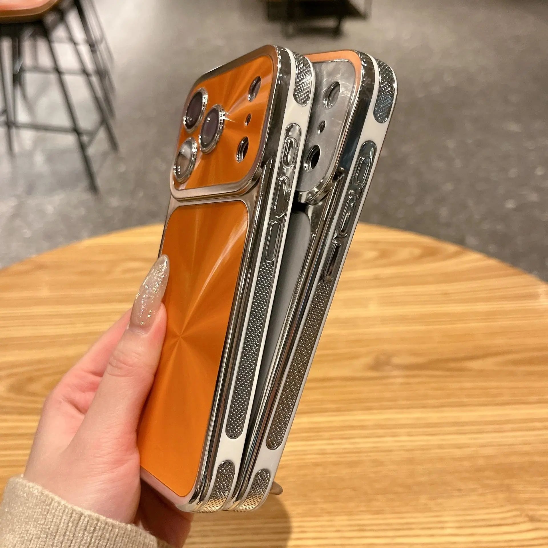 Luxury CD Texture Laser Phone Case, Shockproof Electroplated Frame Cover for Iphone 13 14 15 16 17 Pro Max #XYYJDSCLSCDWKSILVER