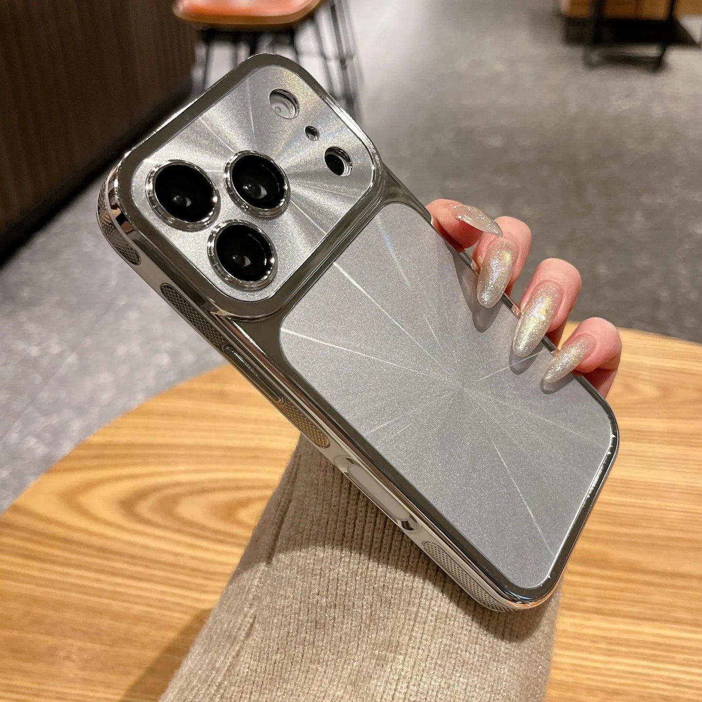 Luxury CD Texture Laser Phone Case, Shockproof Electroplated Frame Cover for Iphone 13 14 15 16 17 Pro Max #XYYJDSCLSCDWKSILVER