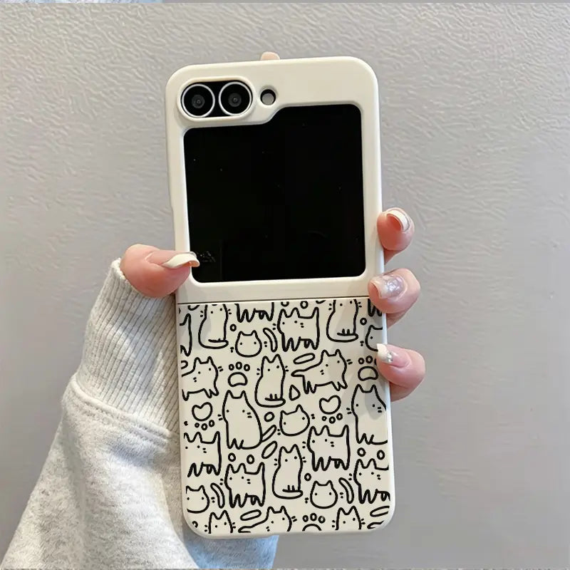 Retro Handheld Vibe Phone Case for Samsung and Motorola Razr Z Flip Series - Shockproof Protective Bumper with 3D Curly Edge Abstract Heart Pattern - Trendy Aesthetic Gift for Women