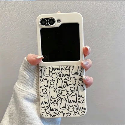 Retro Handheld Vibe Phone Case for Samsung and Motorola Razr Z Flip Series - Shockproof Protective Bumper with 3D Curly Edge Abstract Heart Pattern - Trendy Aesthetic Gift for Women