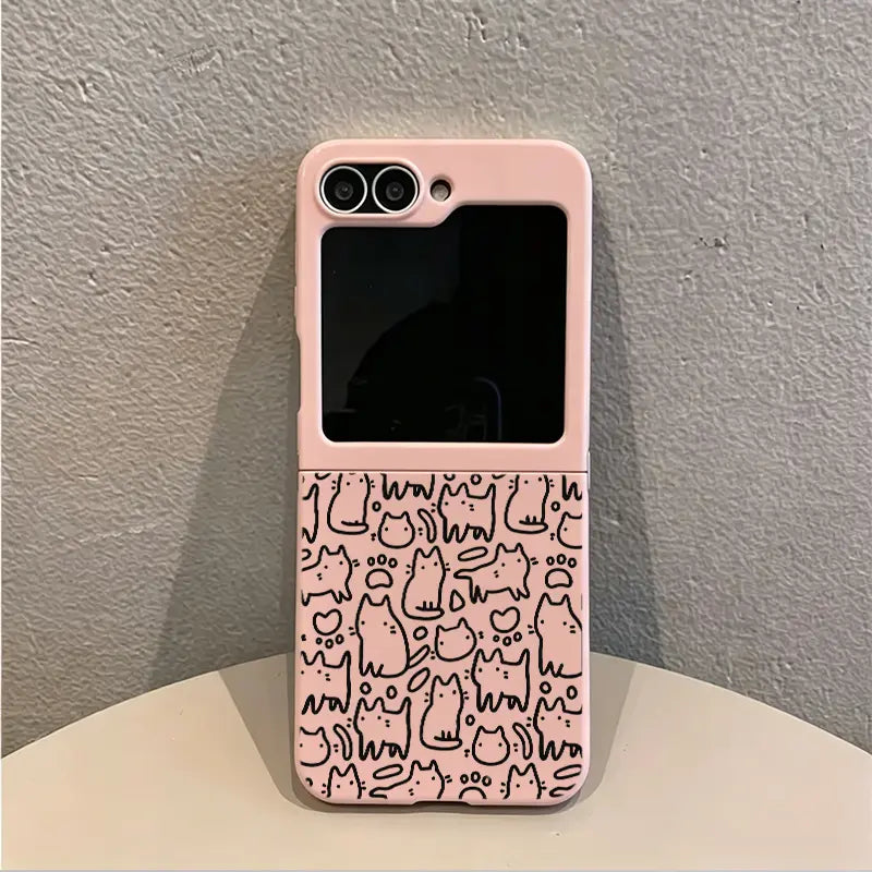 Retro Handheld Vibe Phone Case for Samsung and Motorola Razr Z Flip Series - Shockproof Protective Bumper with 3D Curly Edge Abstract Heart Pattern - Trendy Aesthetic Gift for Women