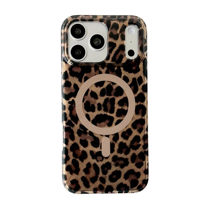 Leopard Cheetah Animal Print Phone Case for Iphone 17 Pro Max/17 Air/16 Pro 15 14 plus 13,Magnetic Cute Sparkle Glossy Silicone Shockproof Protective Cover for Women Men