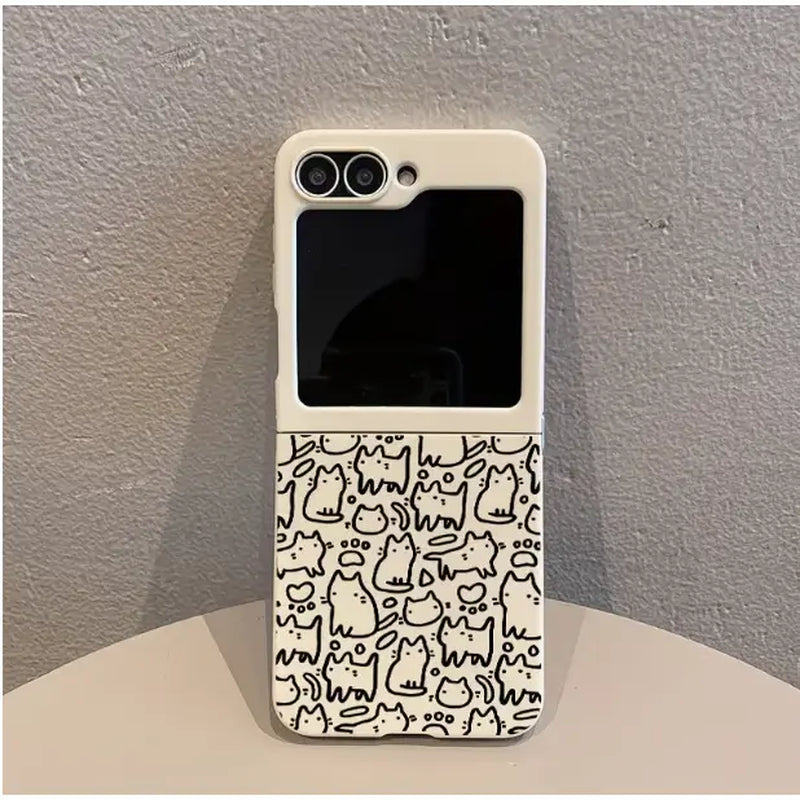Retro Handheld Vibe Phone Case for Samsung and Motorola Razr Z Flip Series - Shockproof Protective Bumper with 3D Curly Edge Abstract Heart Pattern - Trendy Aesthetic Gift for Women