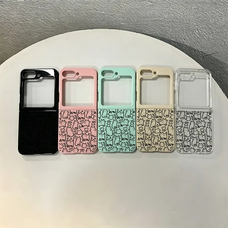 Retro Handheld Vibe Phone Case for Samsung and Motorola Razr Z Flip Series - Shockproof Protective Bumper with 3D Curly Edge Abstract Heart Pattern - Trendy Aesthetic Gift for Women