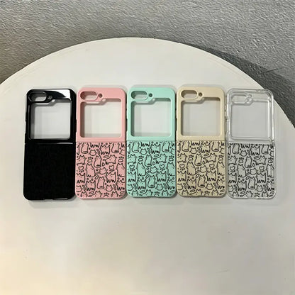 Retro Handheld Vibe Phone Case for Samsung and Motorola Razr Z Flip Series - Shockproof Protective Bumper with 3D Curly Edge Abstract Heart Pattern - Trendy Aesthetic Gift for Women