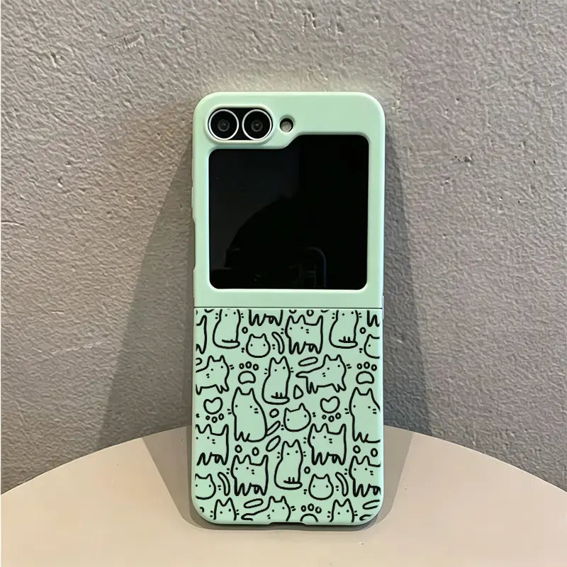 Retro Handheld Vibe Phone Case for Samsung and Motorola Razr Z Flip Series - Shockproof Protective Bumper with 3D Curly Edge Abstract Heart Pattern - Trendy Aesthetic Gift for Women