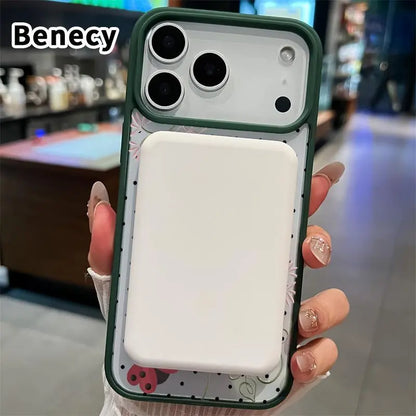Clear Phone Case for Iphone 17 16 Pro Max plus 15 14 13 12 11 Air E Ladybug Floral Dots Pattern Magnetic Sunction Acrylic Back Full Body Protective Cover Protection Wireless Shockproof Transparent Silicone Casing